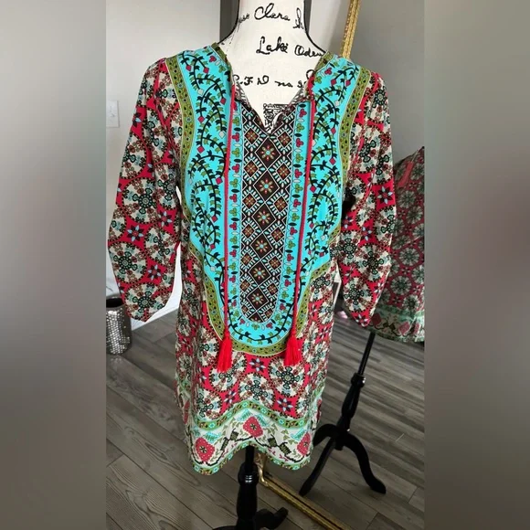 Multicolor Bohemian Tunic Dress - Picture 2 of 9